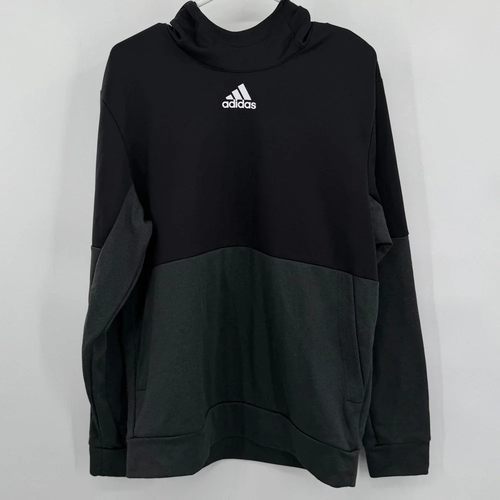 Adidas Men Black Grey Color Block Hoodie Sweatshirt Athletic Size‎ L